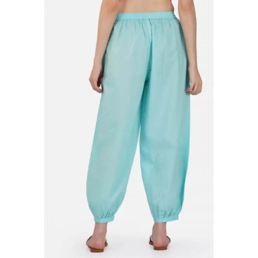 Generic Women's Casual Cotton Cambric Solid Elastic Waist Patiala Harem Pants (Blue) - MYLUXURY LANE ENTERPRISE
