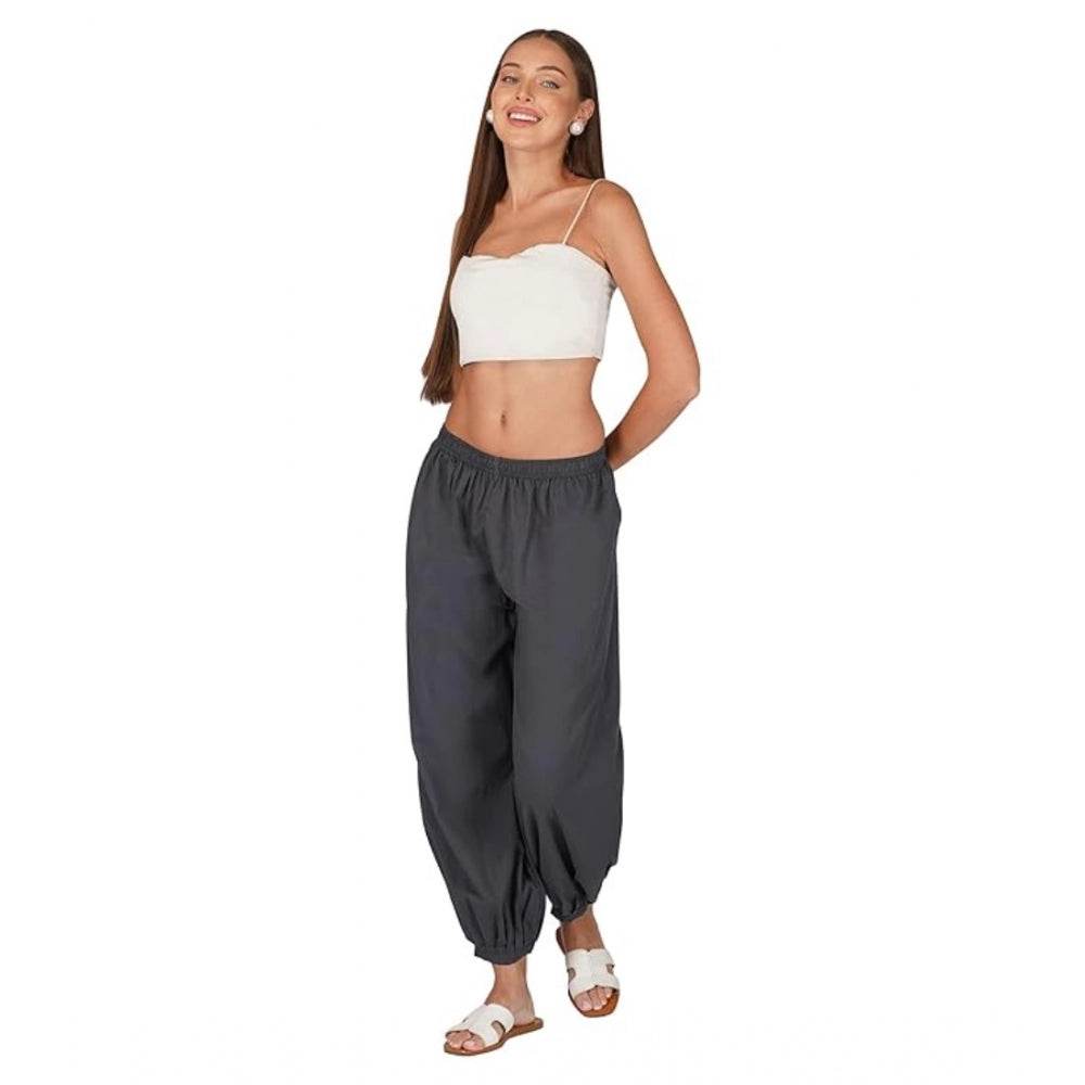 Generic Women's Casual Cotton Cambric Solid Elastic Patiala Harem Pants (Dark Grey) - MYLUXURY LANE ENTERPRISE