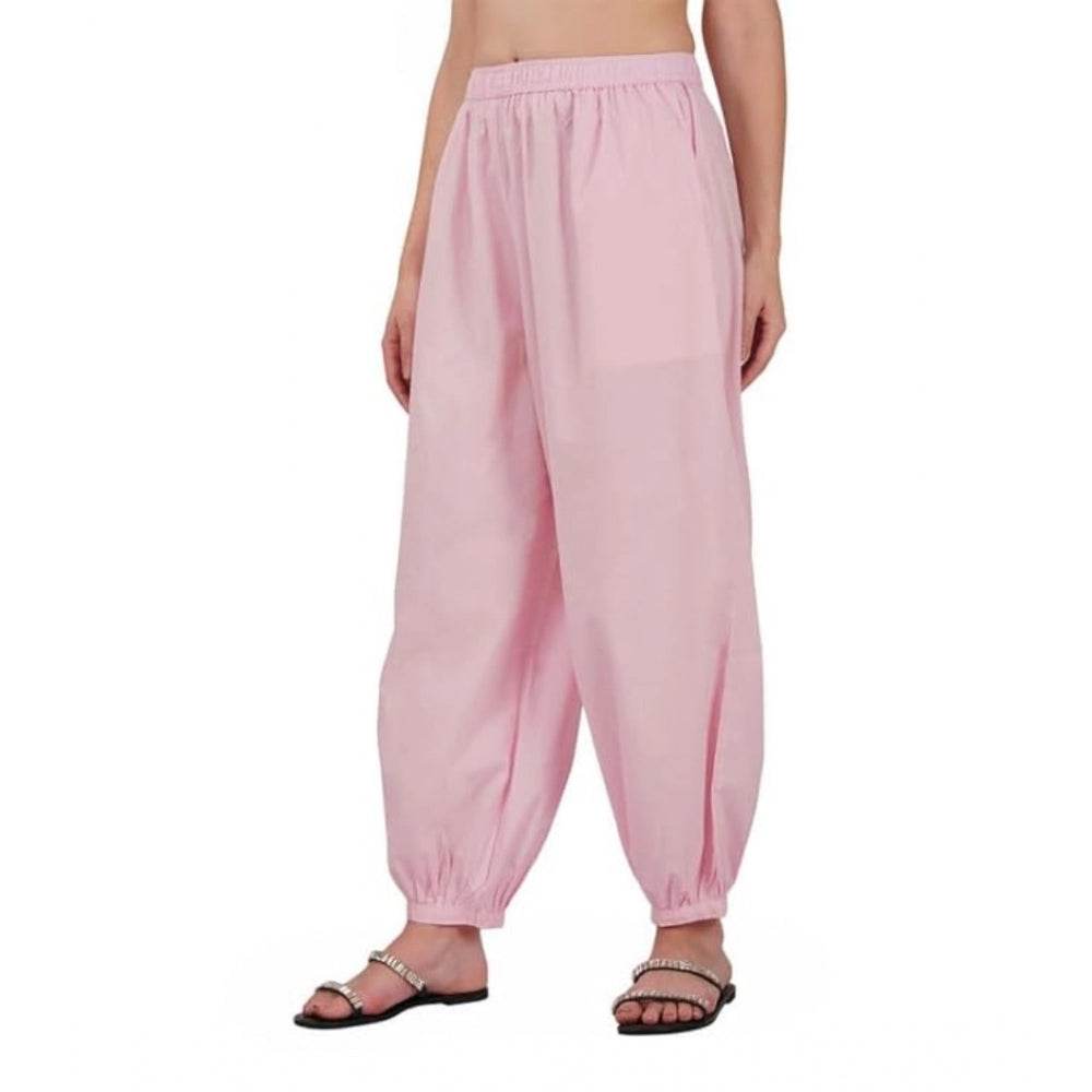 Generic Women's Casual Cotton Cambric Solid Elastic Waist Patiala Harem Pants (Pink) - MYLUXURY LANE ENTERPRISE