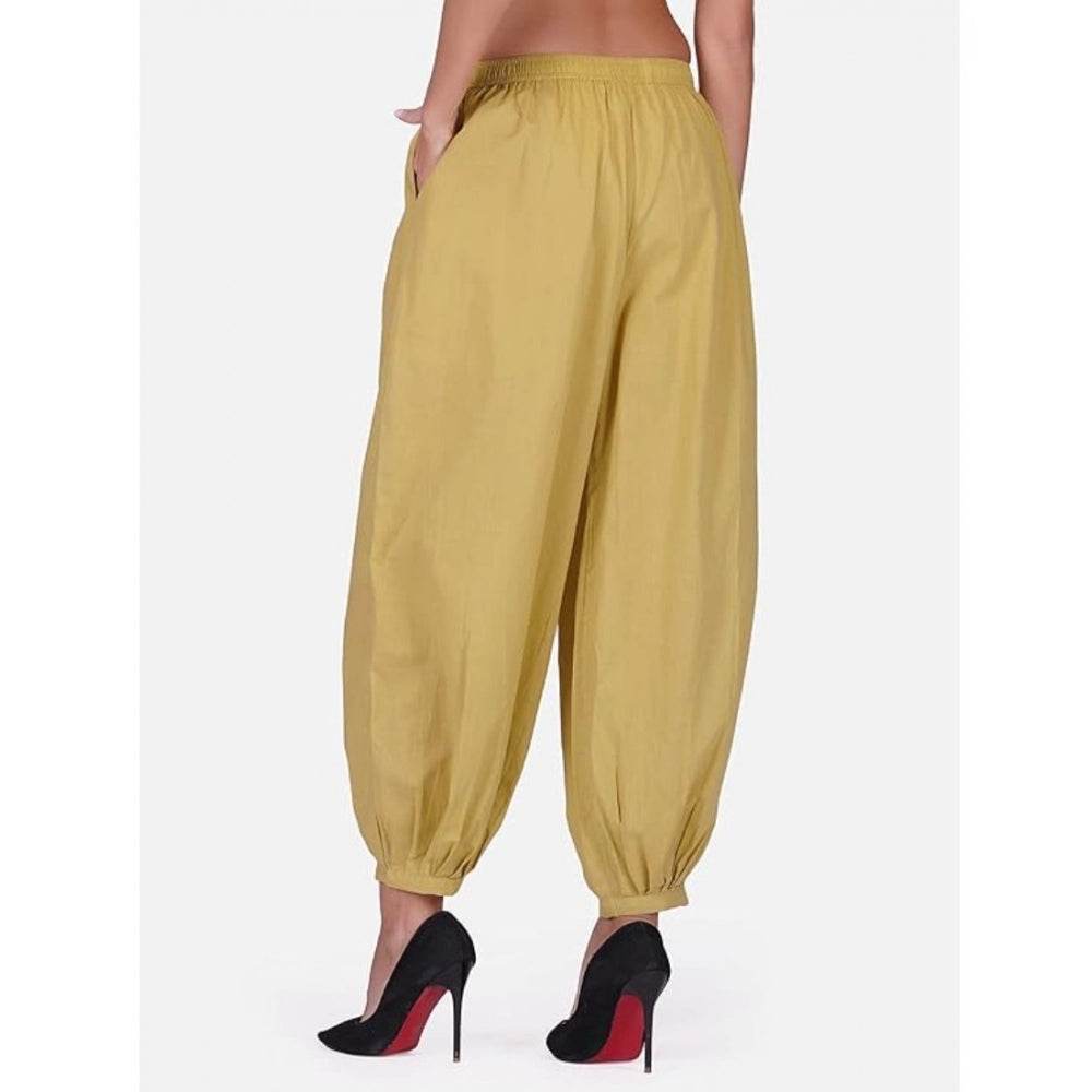 Generic Women's Casual Cotton Cambric Solid Elastic Waist Patiala Harem Pants (Beige) - MYLUXURY LANE ENTERPRISE