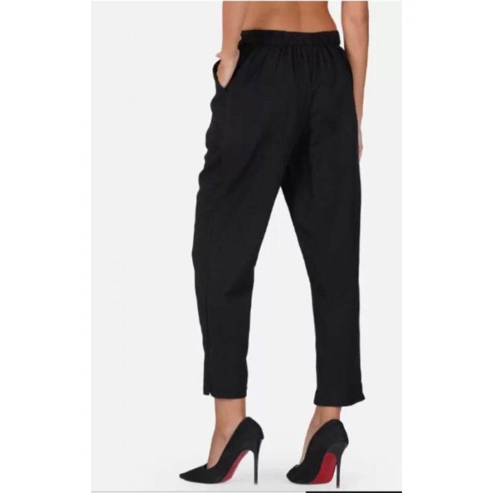 Generic Women's Casual Cotton Flax Solid Adjustable Waist Trouser Pants (Black) - MYLUXURY LANE ENTERPRISE