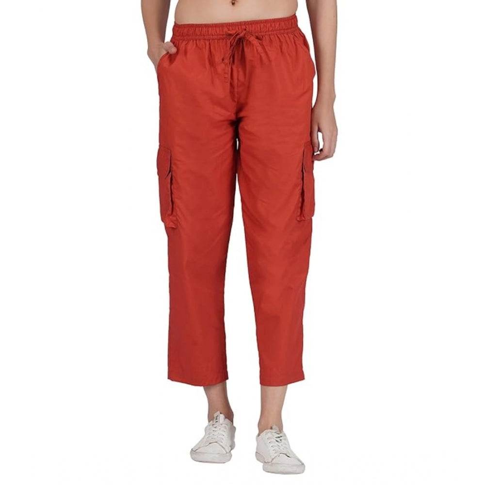 Generic Women's Casual Cotton Solid Cargo Pants (Rust) - MYLUXURY LANE ENTERPRISE