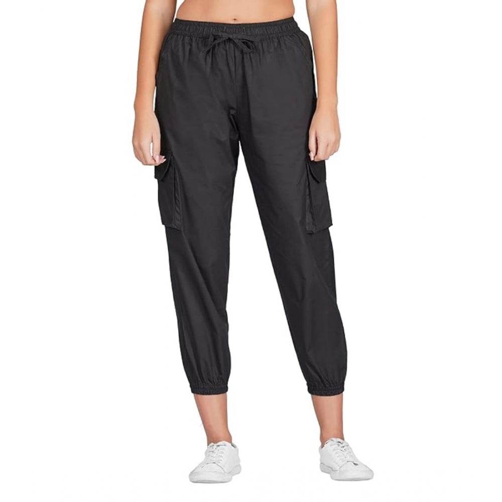 Generic Women's Casual Cotton Solid Elastic with Drawstring Cargo Pants (Black) - MYLUXURY LANE ENTERPRISE