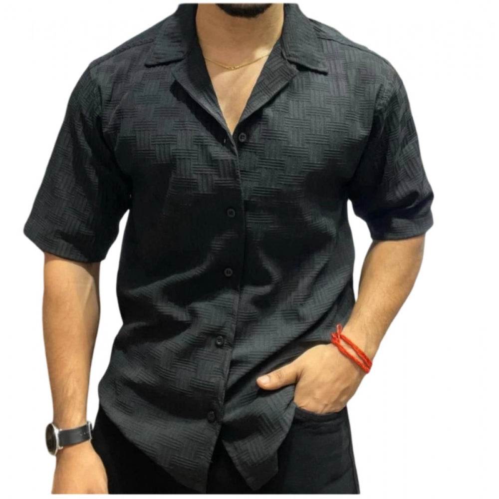 Generic Men's Casual Full Sleeve Strip Line Cotton Blended Shirt (Black) - MYLUXURY LANE ENTERPRISE