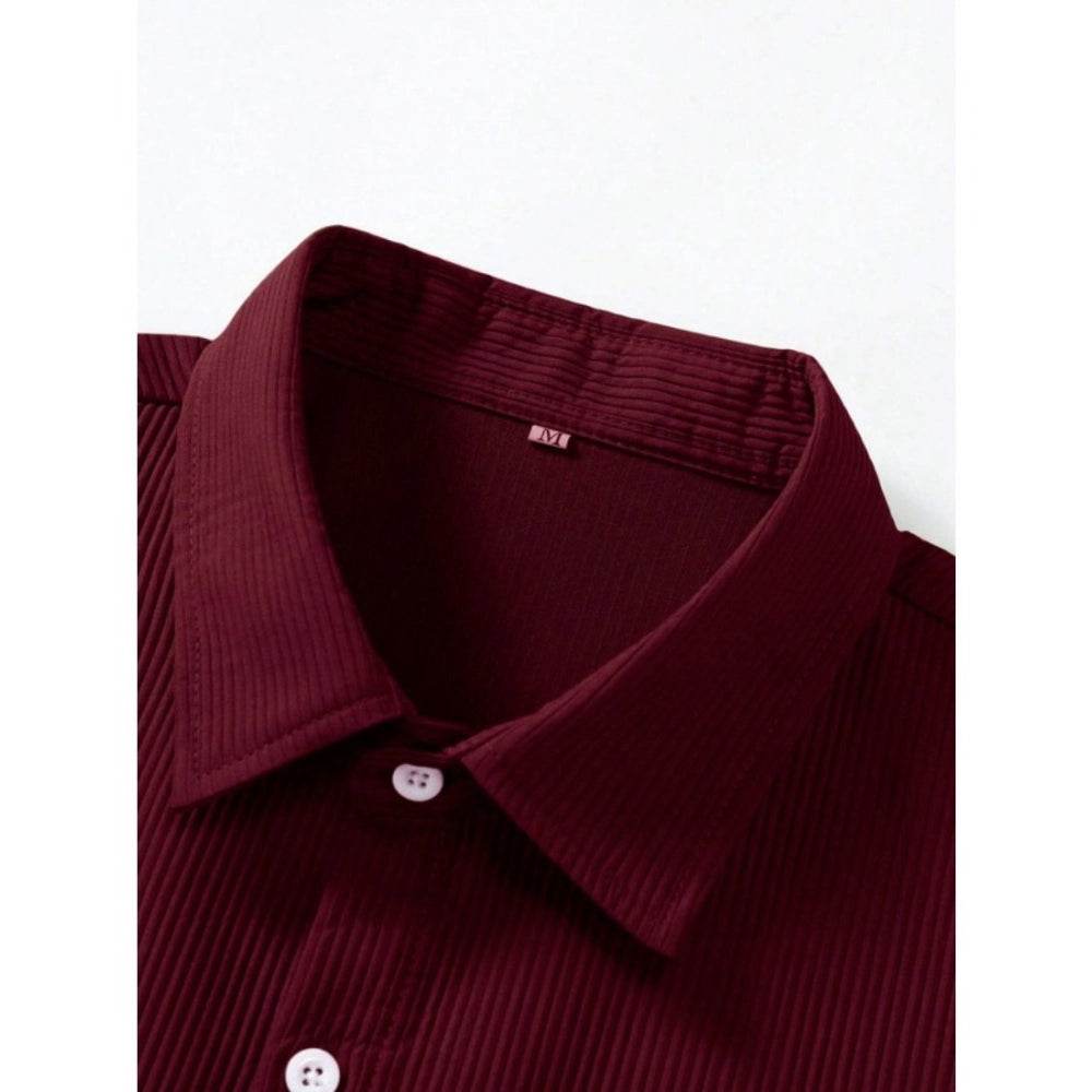 Generic Men's Casual Short Sleeve Striped Cotton Blended Shirt (Maroon) - MYLUXURY LANE ENTERPRISE