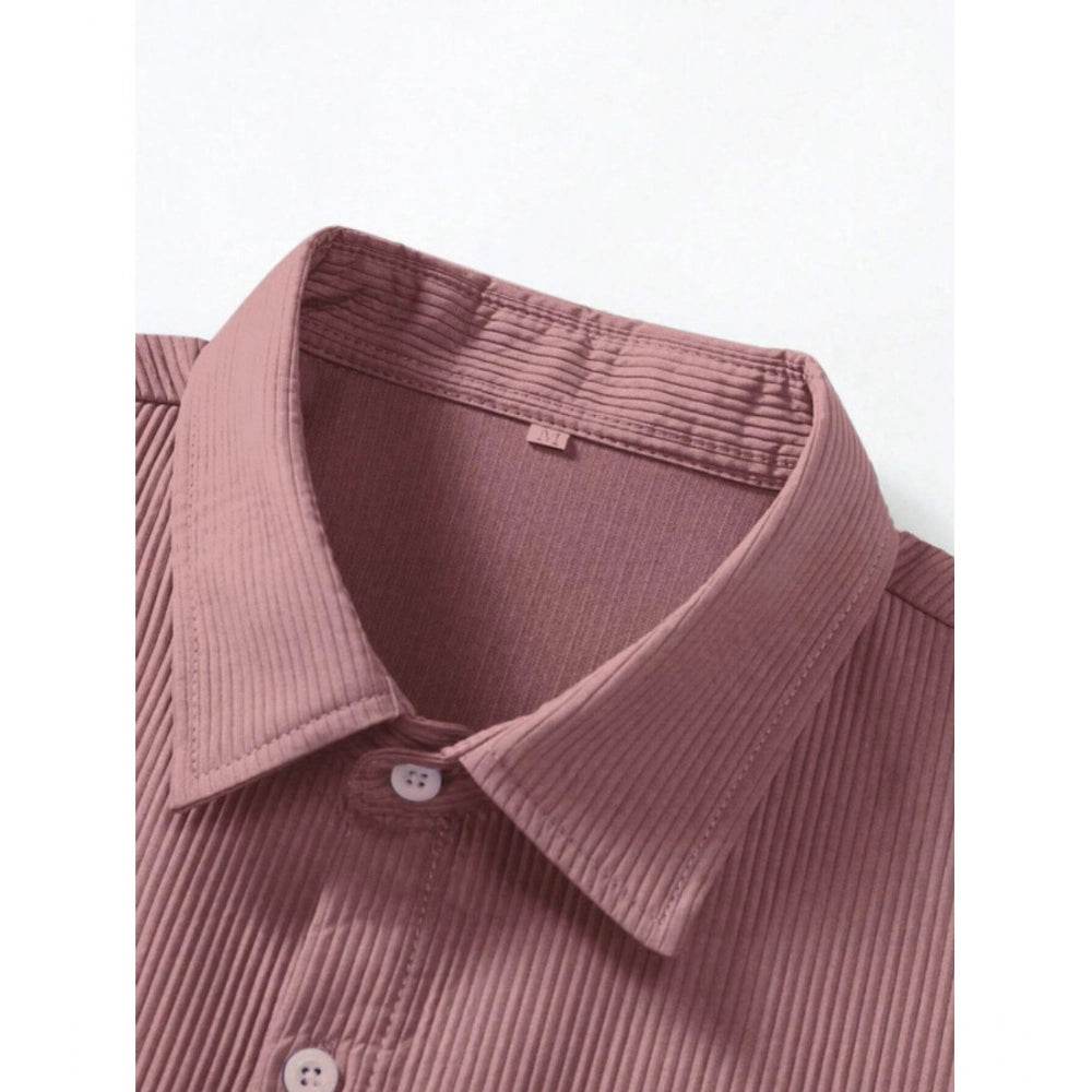 Generic Men's Casual Short Sleeve Striped Cotton Blended Shirt (Pink) - MYLUXURY LANE ENTERPRISE