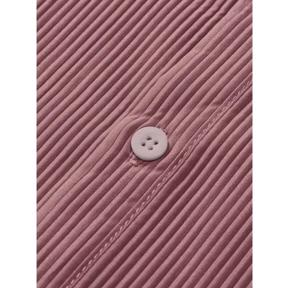 Generic Men's Casual Short Sleeve Striped Cotton Blended Shirt (Pink) - MYLUXURY LANE ENTERPRISE