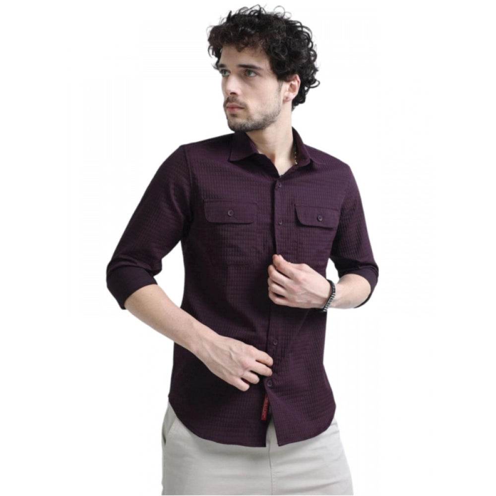 Generic Men's Casual Short Sleeve Striped Cotton Blended Shirt (Maroon) - MYLUXURY LANE ENTERPRISE
