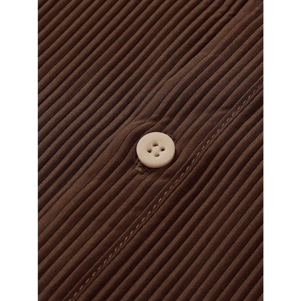 Generic Men's Casual Short Sleeve Striped Cotton Blended Shirt (Brown) - MYLUXURY LANE ENTERPRISE
