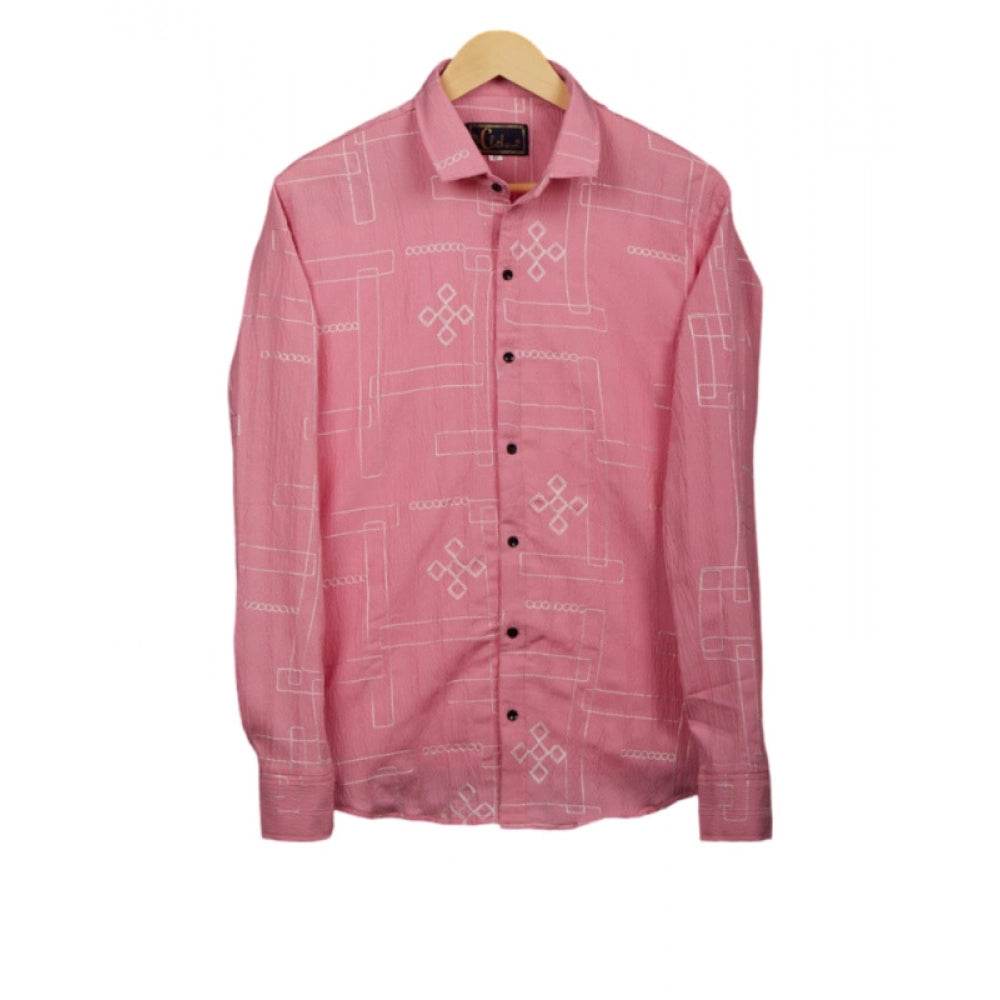 Generic Men's Casual Full Sleeve Printed Cotton Blended Shirt (Pink) - MYLUXURY LANE ENTERPRISE