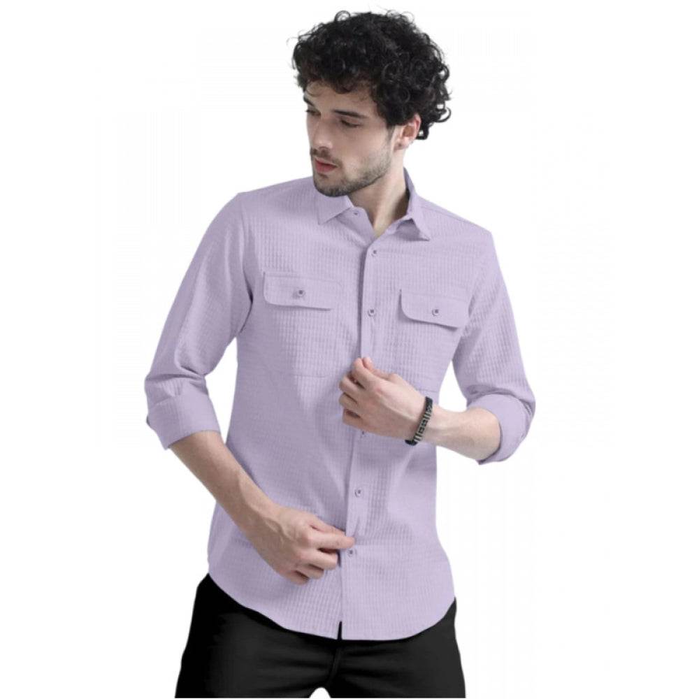 Generic Men's Casual Short Sleeve Striped Cotton Blended Shirt (Purple) - MYLUXURY LANE ENTERPRISE