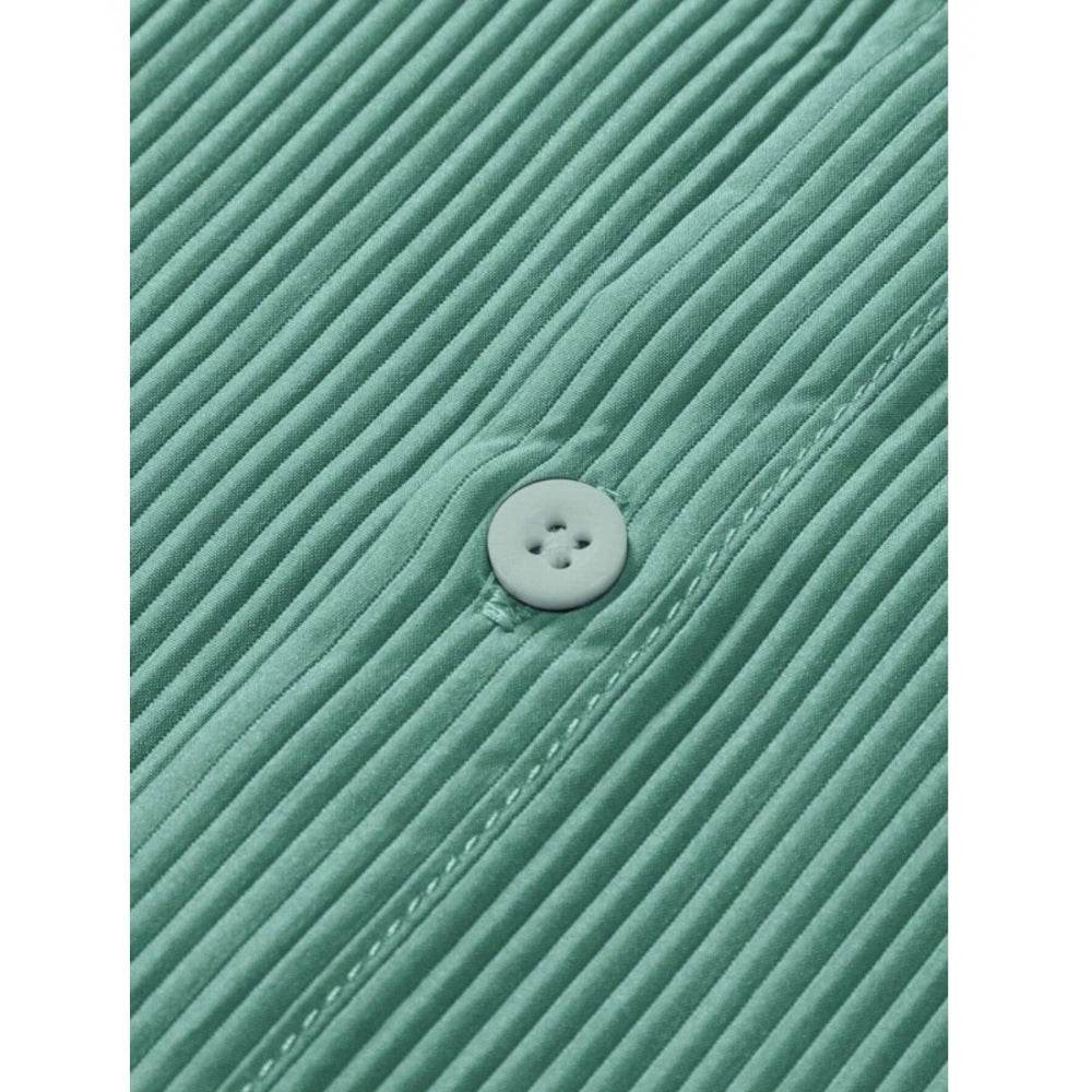 Generic Men's Casual Short Sleeve Striped Cotton Blended Shirt (Green) - MYLUXURY LANE ENTERPRISE