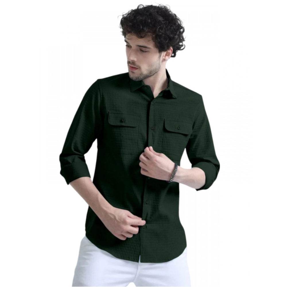 Generic Men's Casual Short Sleeve Striped Cotton Blended Shirt (Green) - MYLUXURY LANE ENTERPRISE