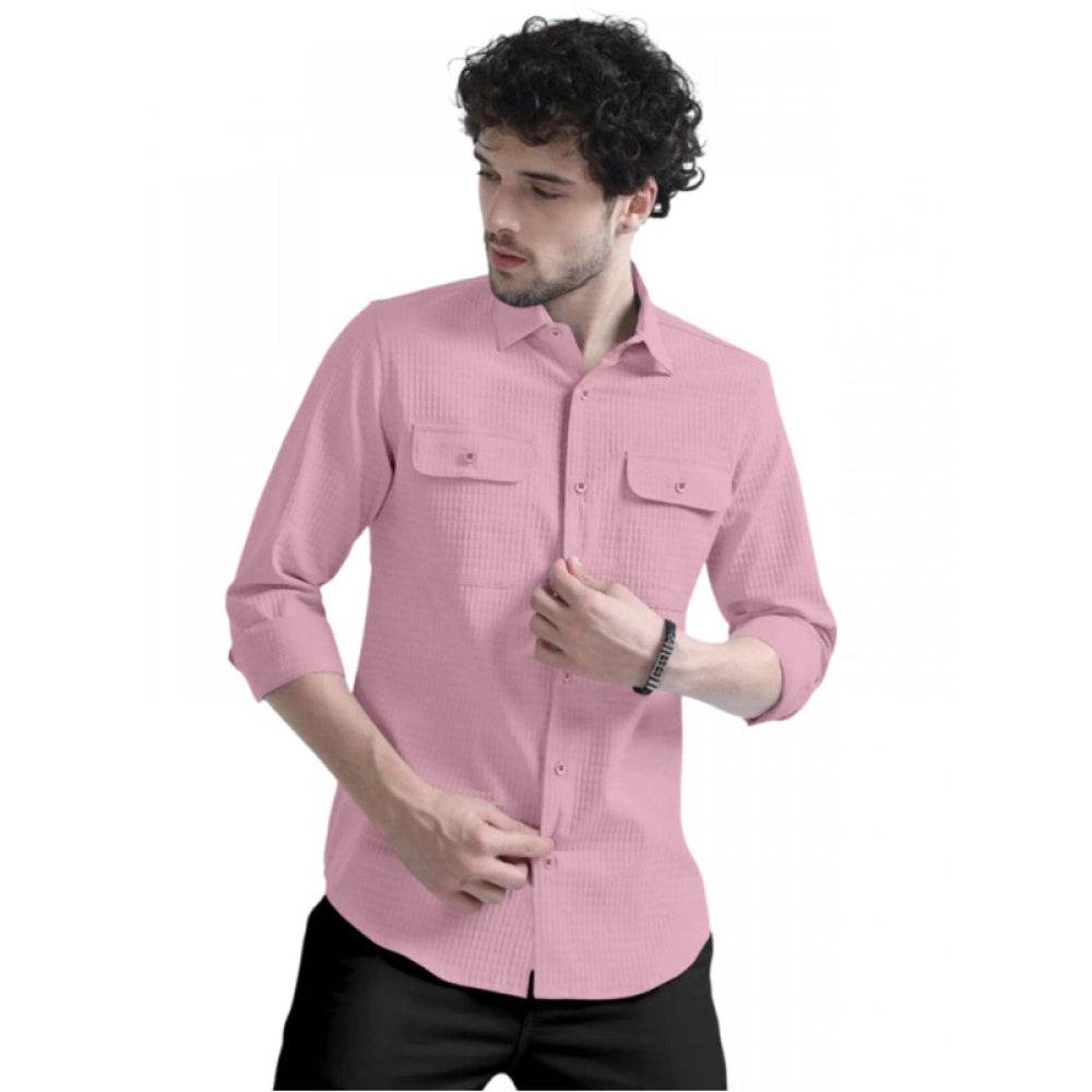 Generic Men's Casual Short Sleeve Striped Cotton Blended Shirt (Pink) - MYLUXURY LANE ENTERPRISE