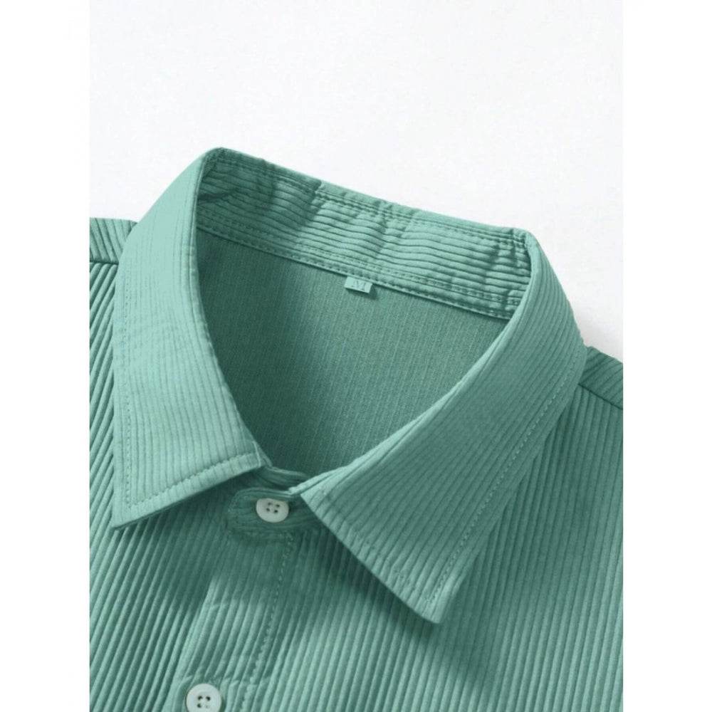 Generic Men's Casual Short Sleeve Striped Cotton Blended Shirt (Green) - MYLUXURY LANE ENTERPRISE