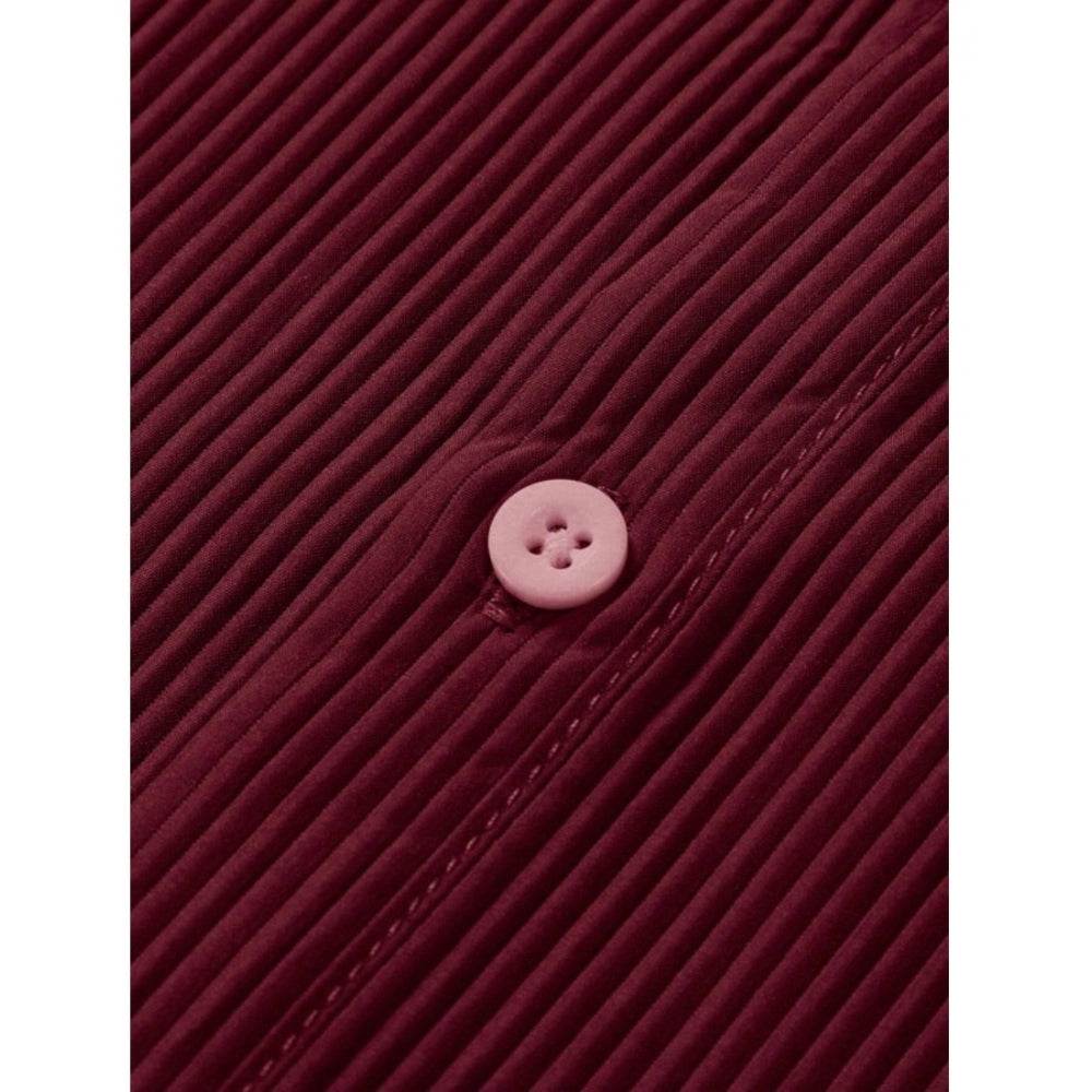 Generic Men's Casual Short Sleeve Striped Cotton Blended Shirt (Maroon) - MYLUXURY LANE ENTERPRISE