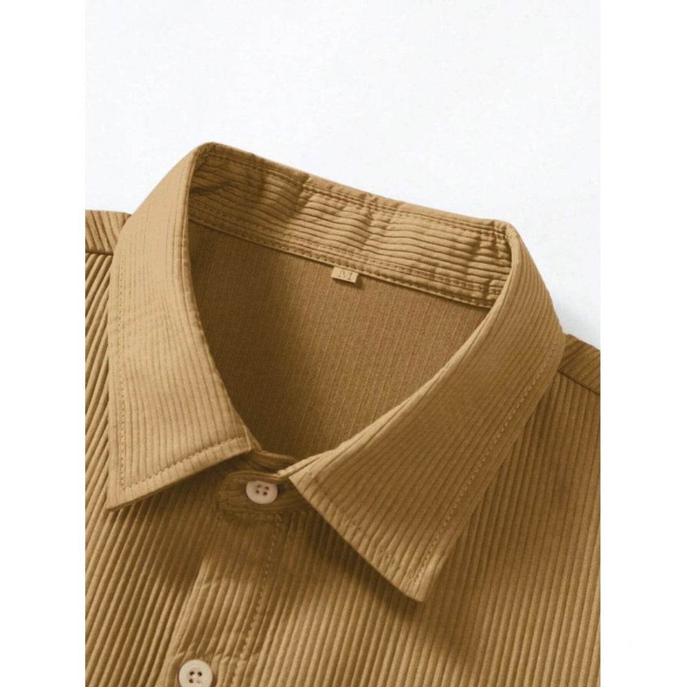 Generic Men's Casual Short Sleeve Striped Cotton Blended Shirt (Yellow) - MYLUXURY LANE ENTERPRISE