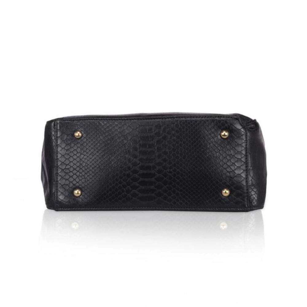 Generic Women's Faux Leather Textured Tote Bag (Black) - MYLUXURY LANE ENTERPRISE