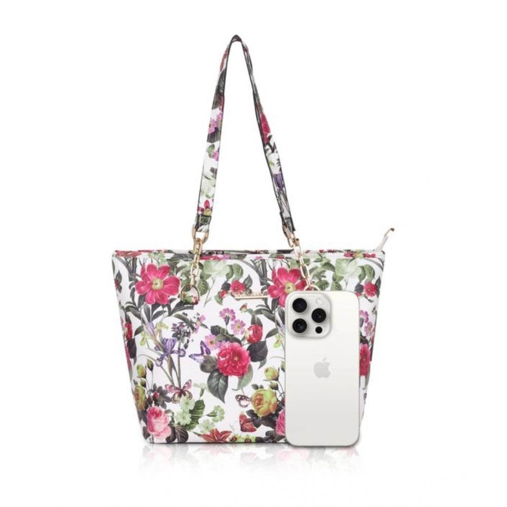 Generic Women's Faux Leather Printed Tote Bag (White Pink) - MYLUXURY LANE ENTERPRISE