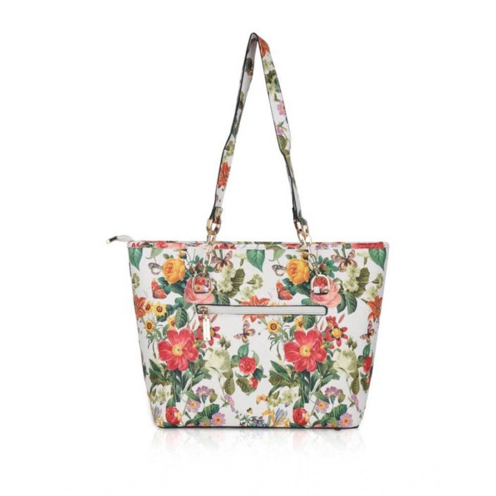 Generic Women's Faux Leather Printed Tote Bag (White Orang) - MYLUXURY LANE ENTERPRISE