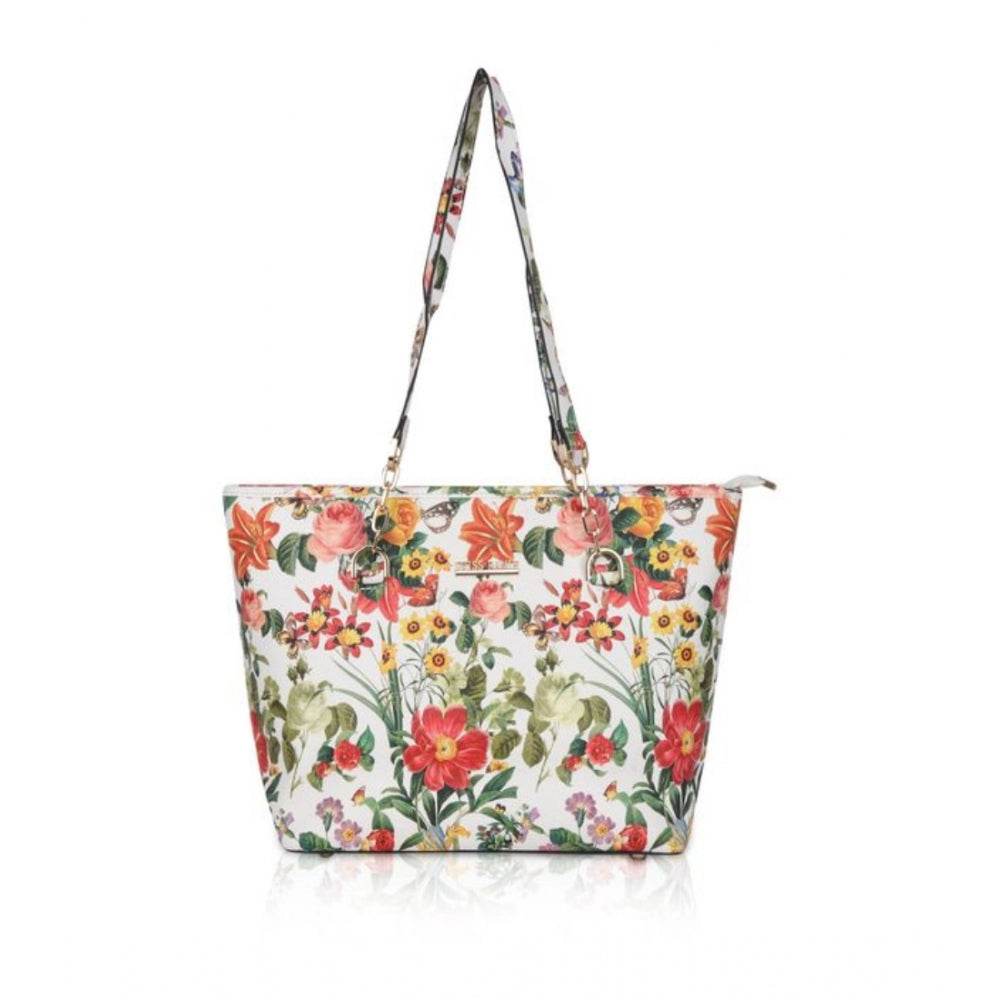 Generic Women's Faux Leather Printed Tote Bag (White Orang) - MYLUXURY LANE ENTERPRISE