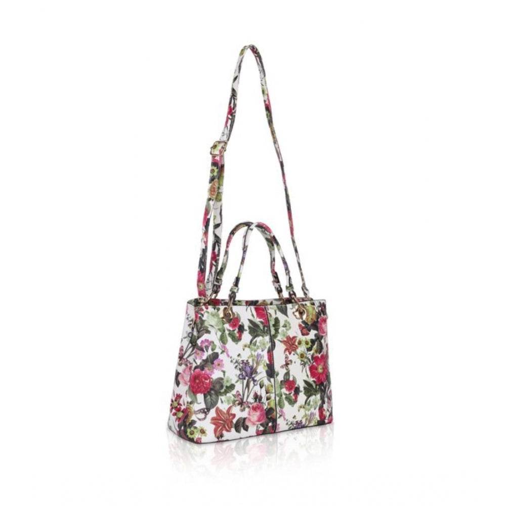 Generic Women's Faux Leather Printed Handheld Bag (White Pink) - MYLUXURY LANE ENTERPRISE