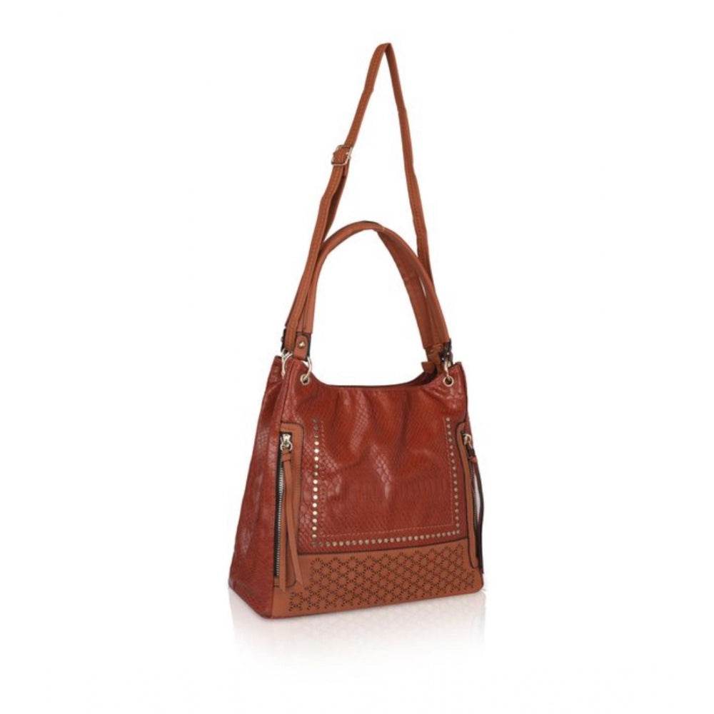 Generic Women's Faux Leather Textured Tote Bag (Brown) - MYLUXURY LANE ENTERPRISE