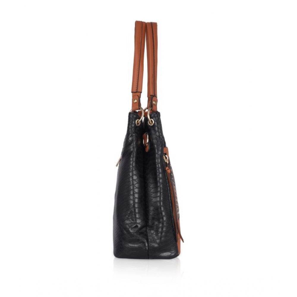 Generic Women's Faux Leather Textured Tote Bag (Black) - MYLUXURY LANE ENTERPRISE