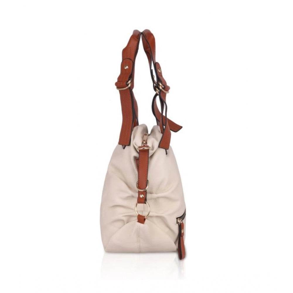 Generic Women's Faux Leather Solid Tote Bag (White) - MYLUXURY LANE ENTERPRISE