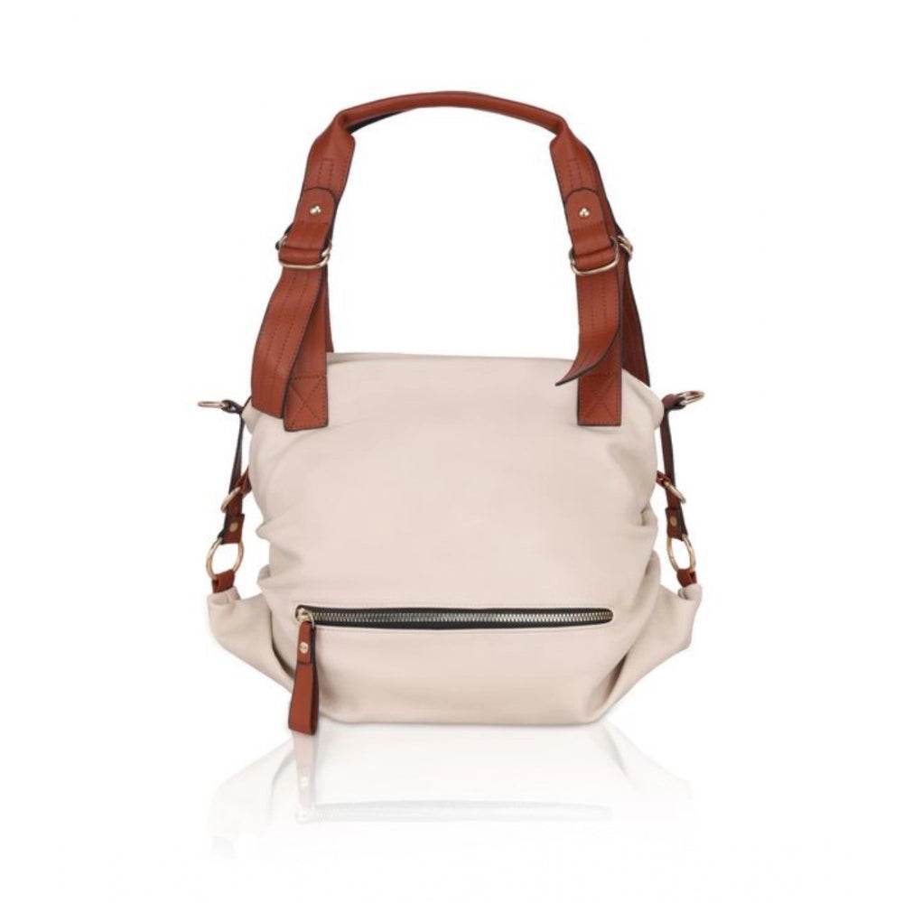 Generic Women's Faux Leather Solid Tote Bag (White) - MYLUXURY LANE ENTERPRISE