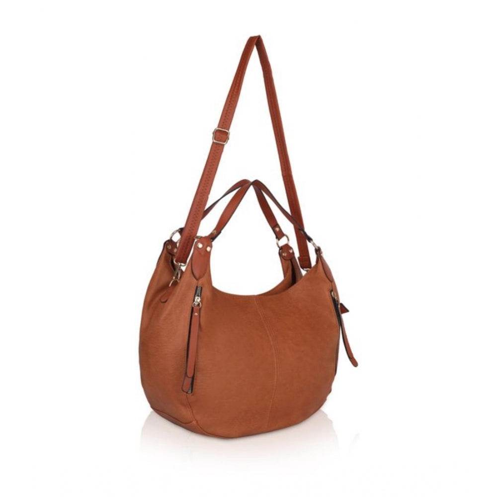 Generic Women's Faux Leather Solid Tote Bag (Brown) - MYLUXURY LANE ENTERPRISE