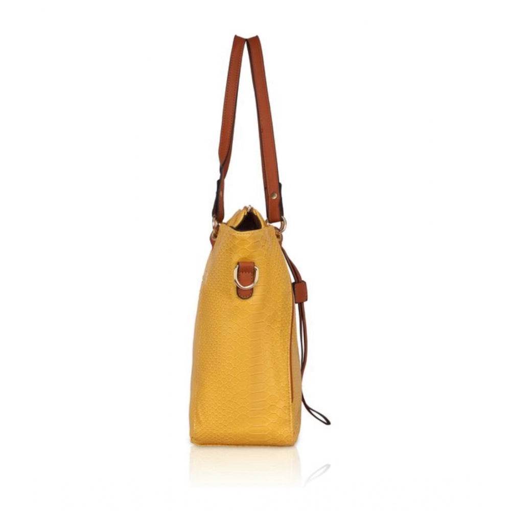 Generic Women's Faux Leather Textured Tote Bag (Yellow) - MYLUXURY LANE ENTERPRISE