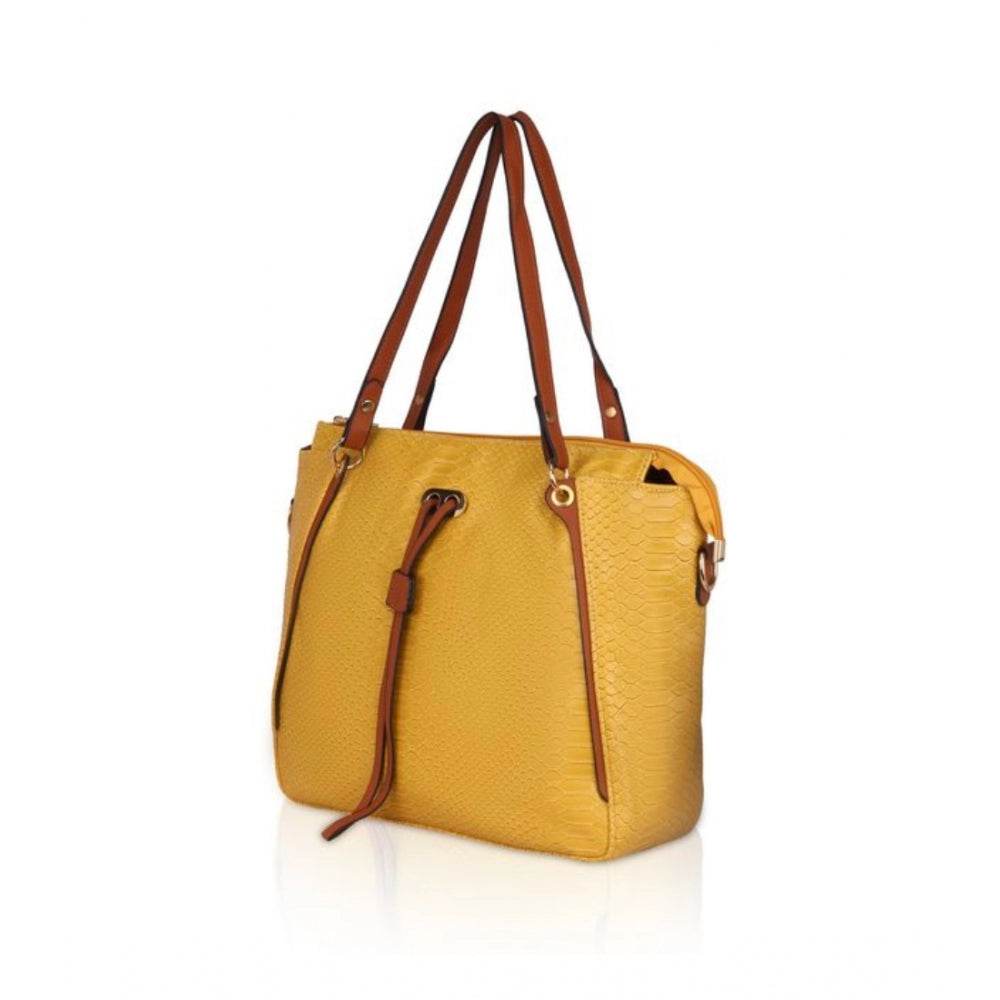 Generic Women's Faux Leather Textured Tote Bag (Yellow) - MYLUXURY LANE ENTERPRISE
