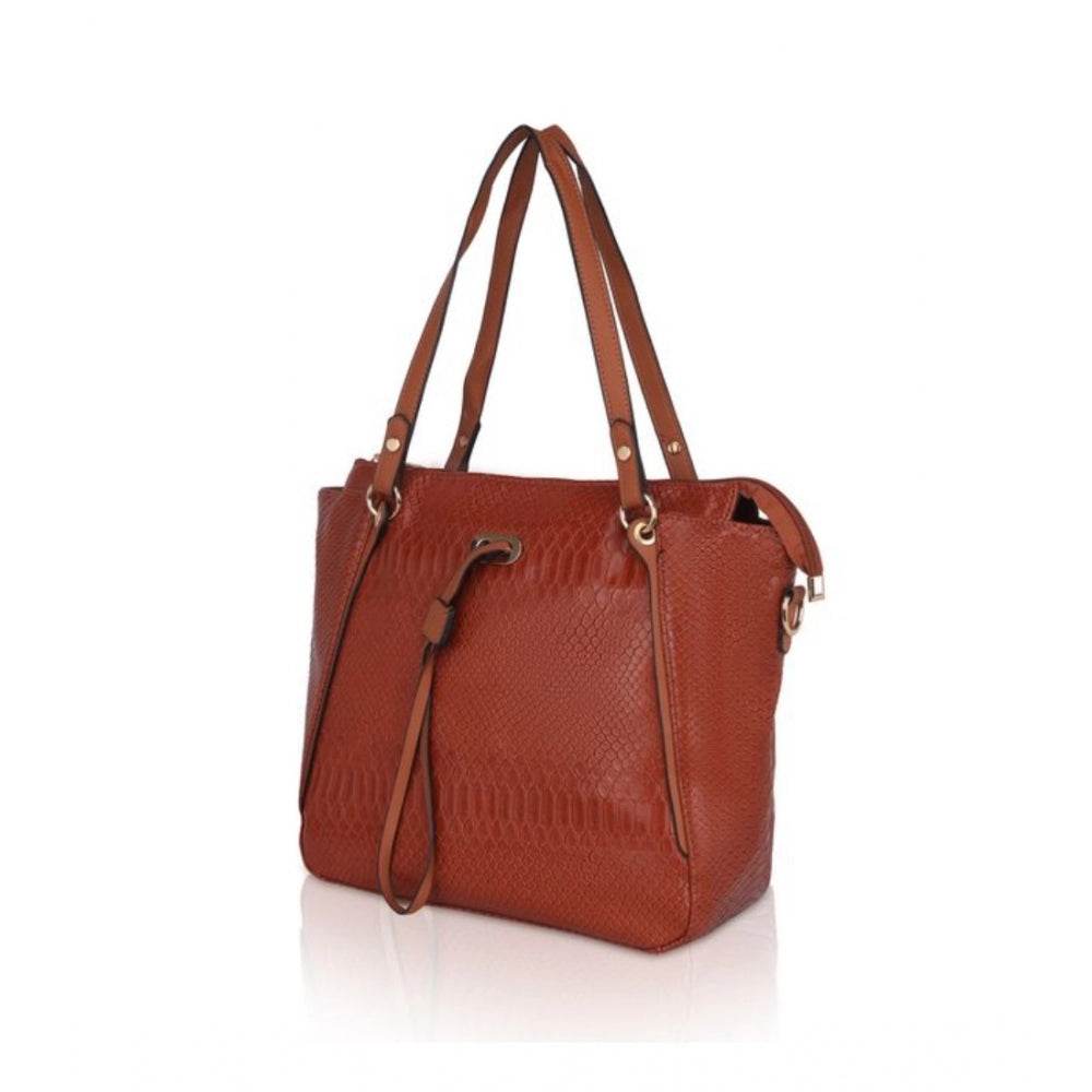 Generic Women's Faux Leather Textured Tote Bag (Brown) - MYLUXURY LANE ENTERPRISE