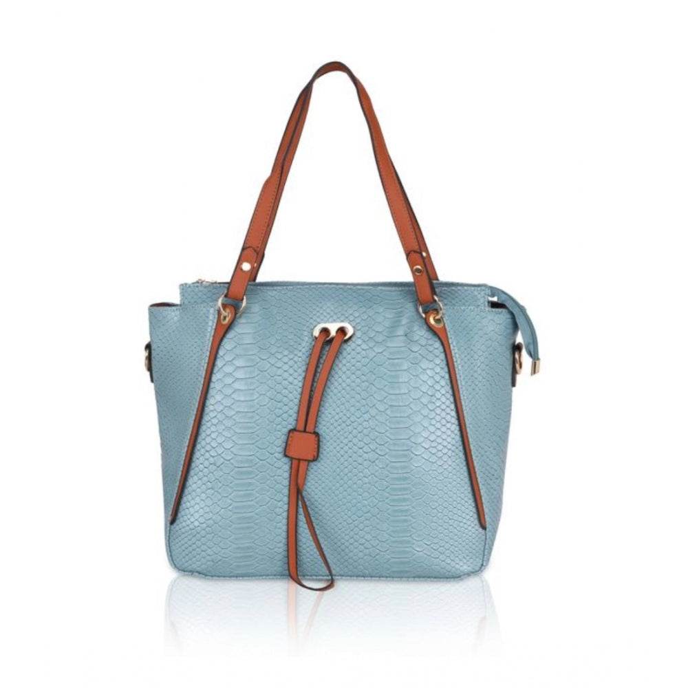 Generic Women's Faux Leather Textured Tote Bag (Blue) - MYLUXURY LANE ENTERPRISE