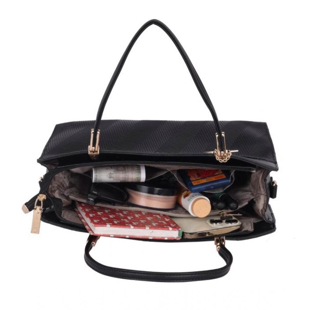 Generic Women's Faux Leather Textured Adjustable Long Belt Handbag (Black) - MYLUXURY LANE ENTERPRISE