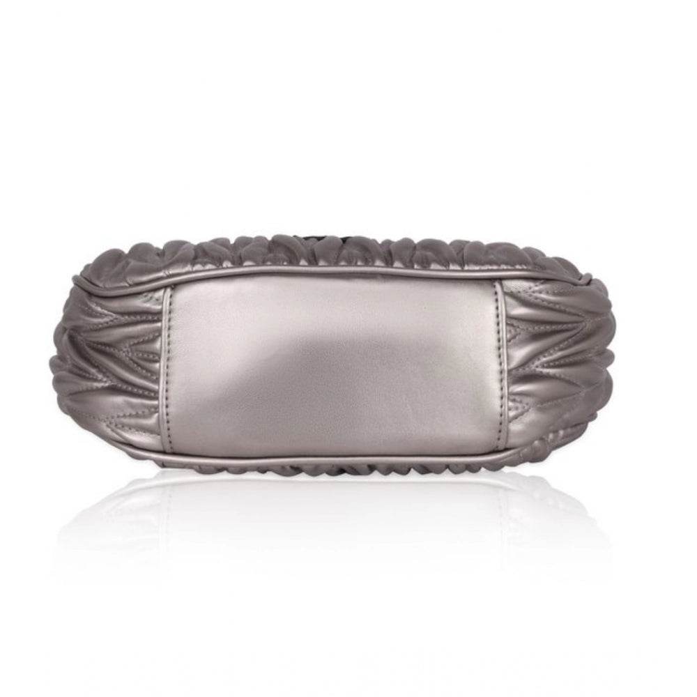 Generic Women's Faux Leather Textured Handbag (Silver Grey) - MYLUXURY LANE ENTERPRISE