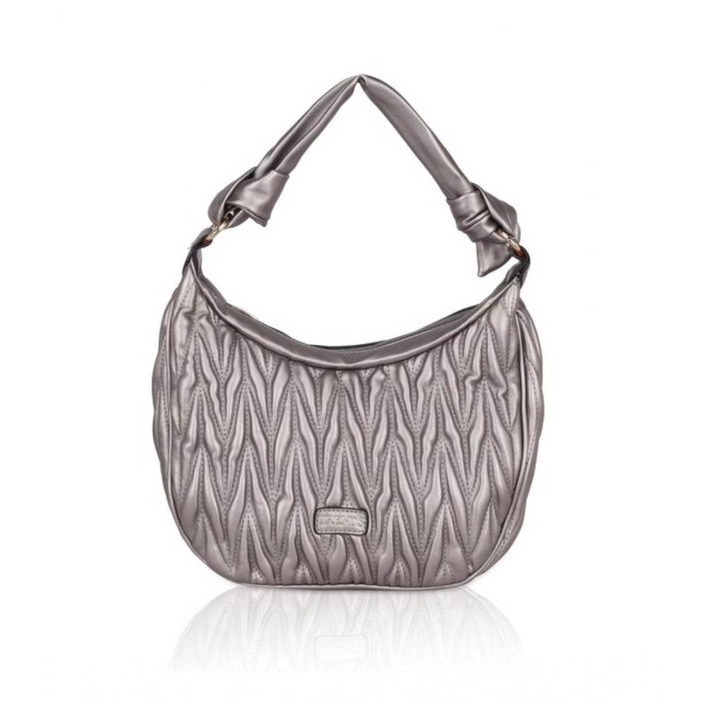 Generic Women's Faux Leather Textured Handbag (Silver Grey) - MYLUXURY LANE ENTERPRISE
