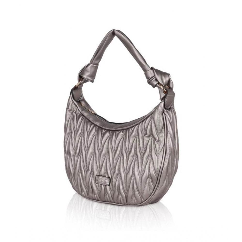 Generic Women's Faux Leather Textured Handbag (Silver Grey) - MYLUXURY LANE ENTERPRISE