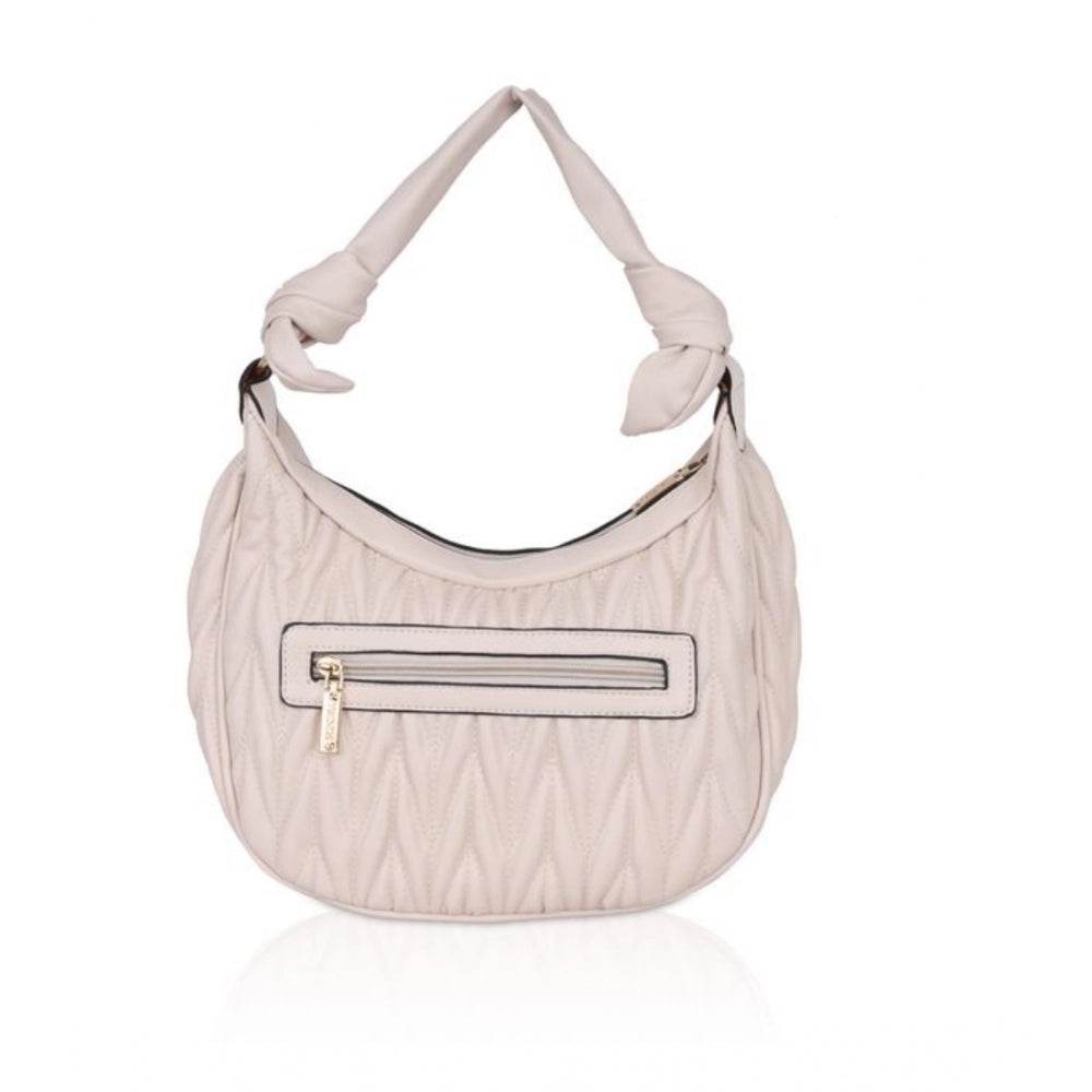 Generic Women's Faux Leather Textured Handbag (Beige White) - MYLUXURY LANE ENTERPRISE