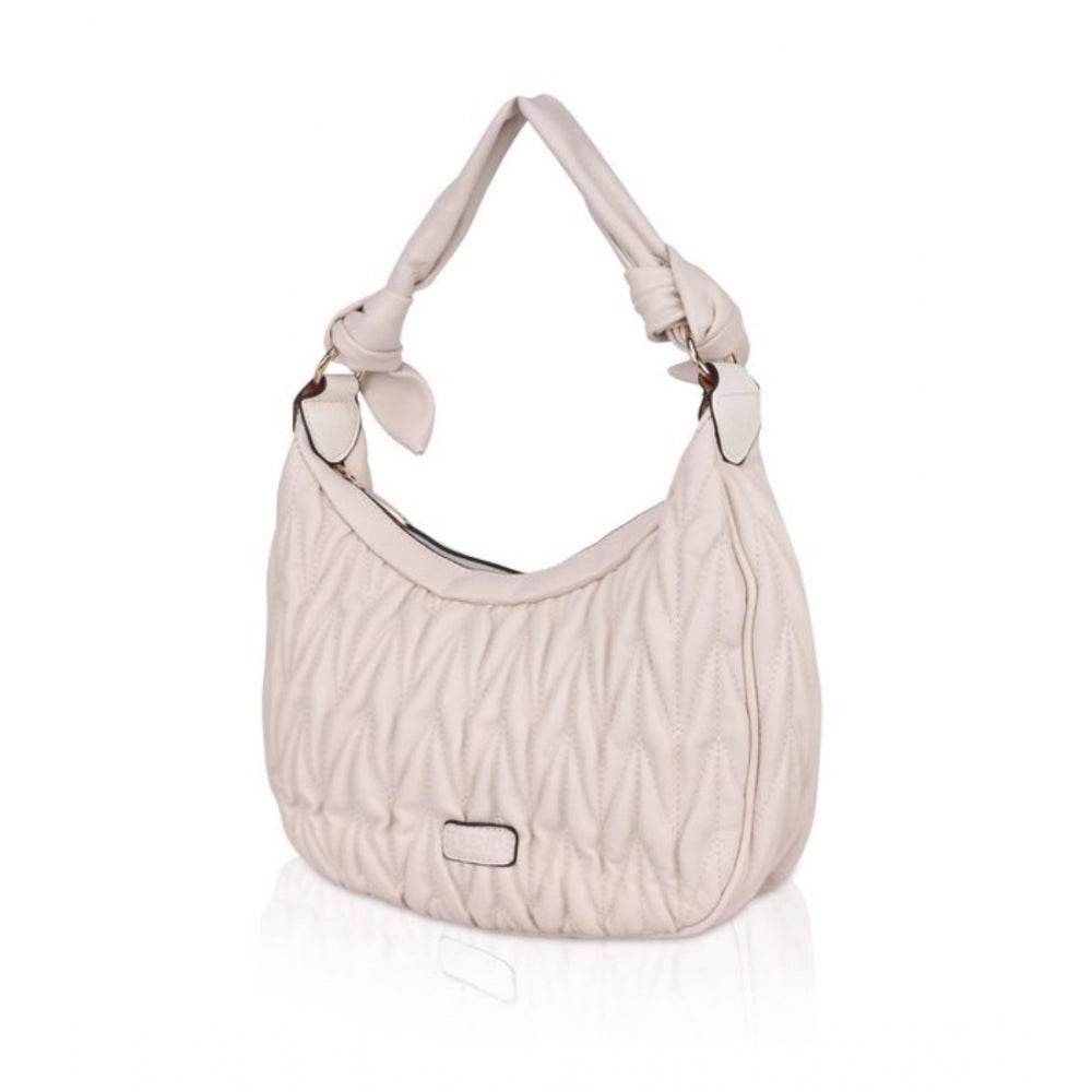 Generic Women's Faux Leather Textured Handbag (Beige White) - MYLUXURY LANE ENTERPRISE