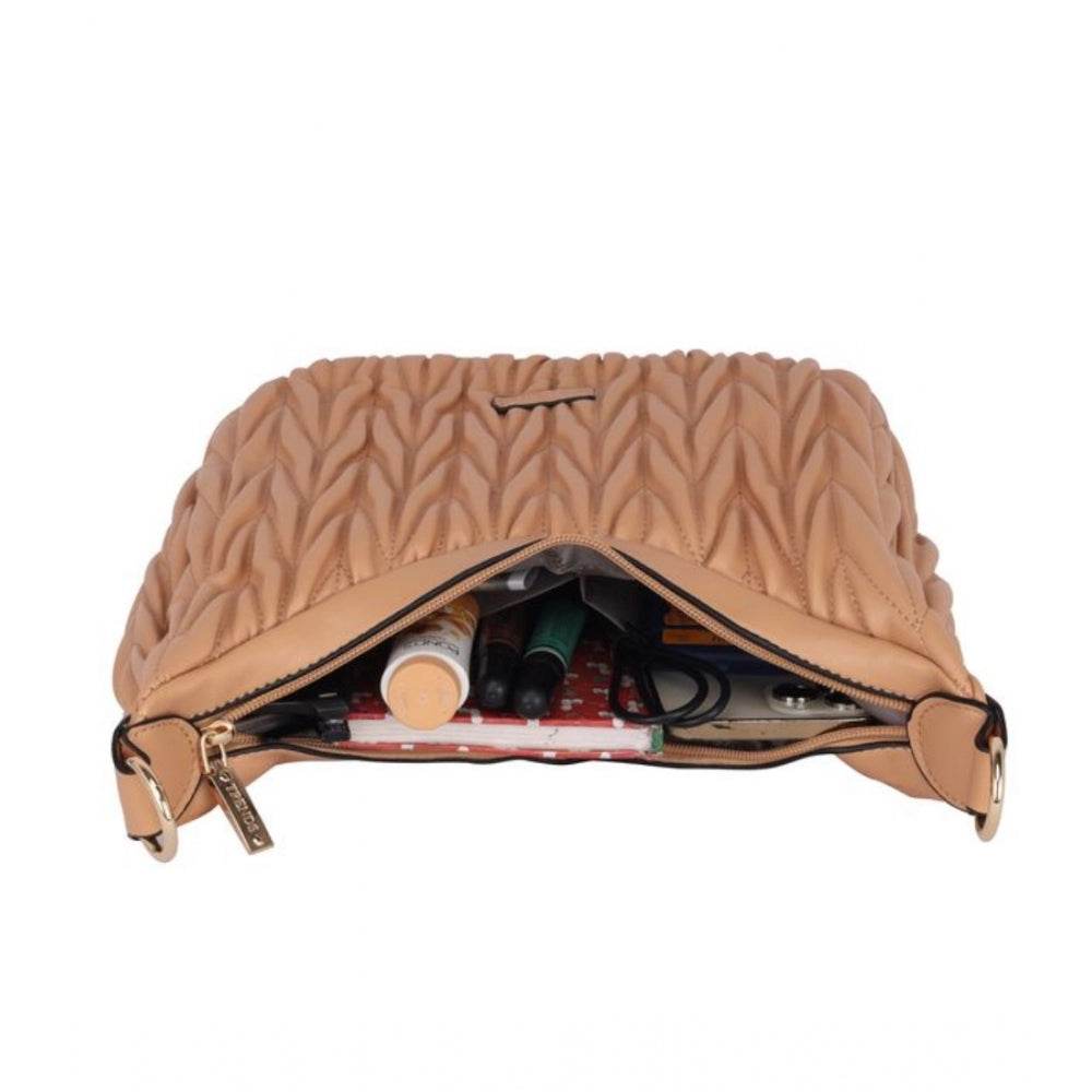 Generic Women's Faux Leather Textured Handbag (Beige) - MYLUXURY LANE ENTERPRISE