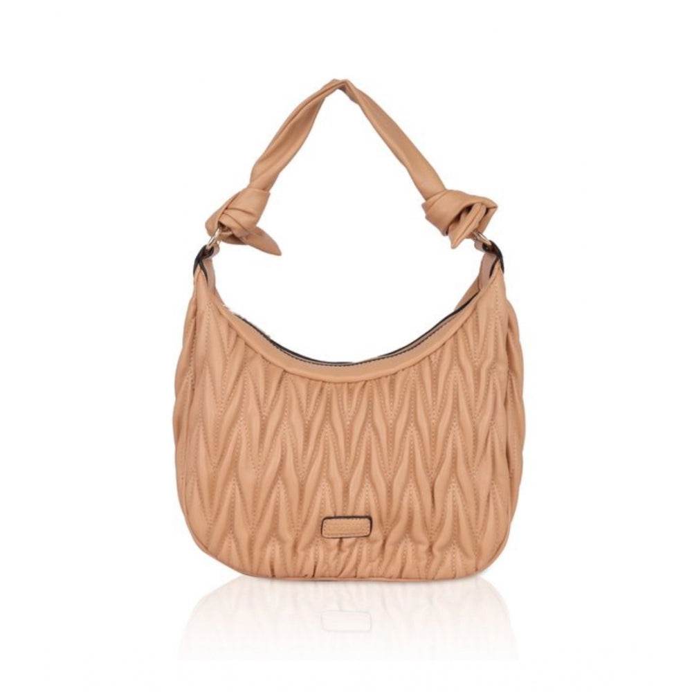 Generic Women's Faux Leather Textured Handbag (Beige) - MYLUXURY LANE ENTERPRISE