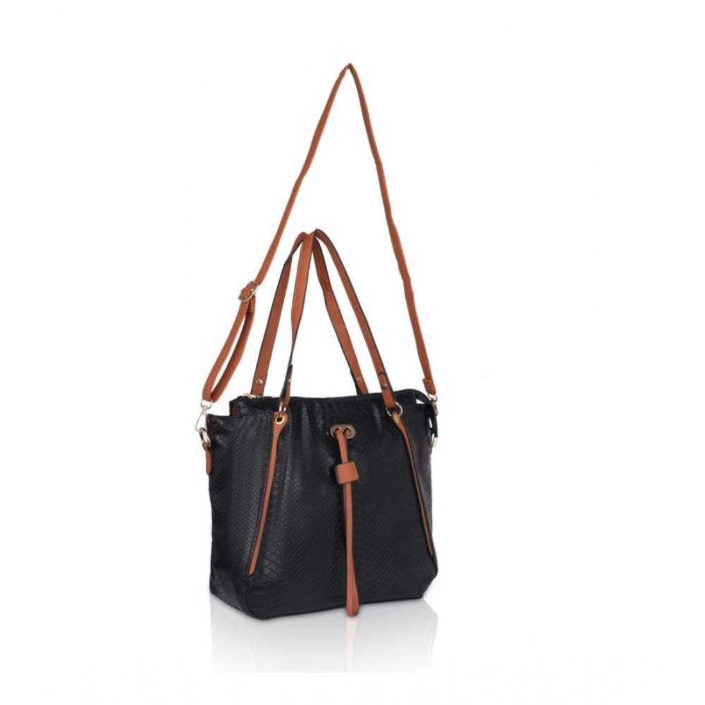Generic Women's Faux Leather Textured Tote Bag (Black) - MYLUXURY LANE ENTERPRISE