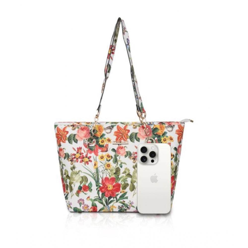 Generic Women's Faux Leather Printed Tote Bag (White Orang) - MYLUXURY LANE ENTERPRISE