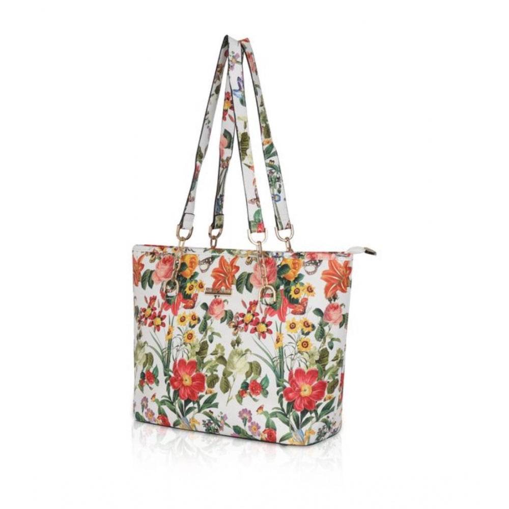 Generic Women's Faux Leather Printed Tote Bag (White Orang) - MYLUXURY LANE ENTERPRISE