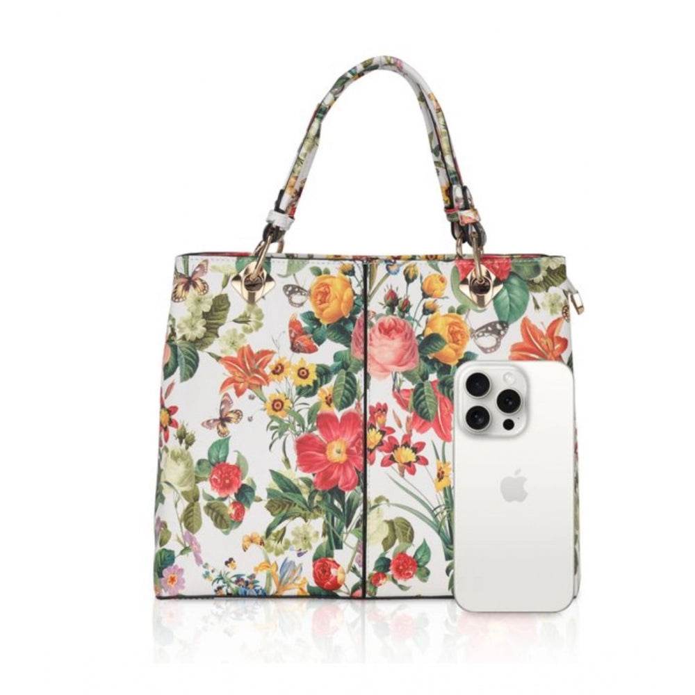 Generic Women's Faux Leather Printed Handheld Bag (White Orang) - MYLUXURY LANE ENTERPRISE