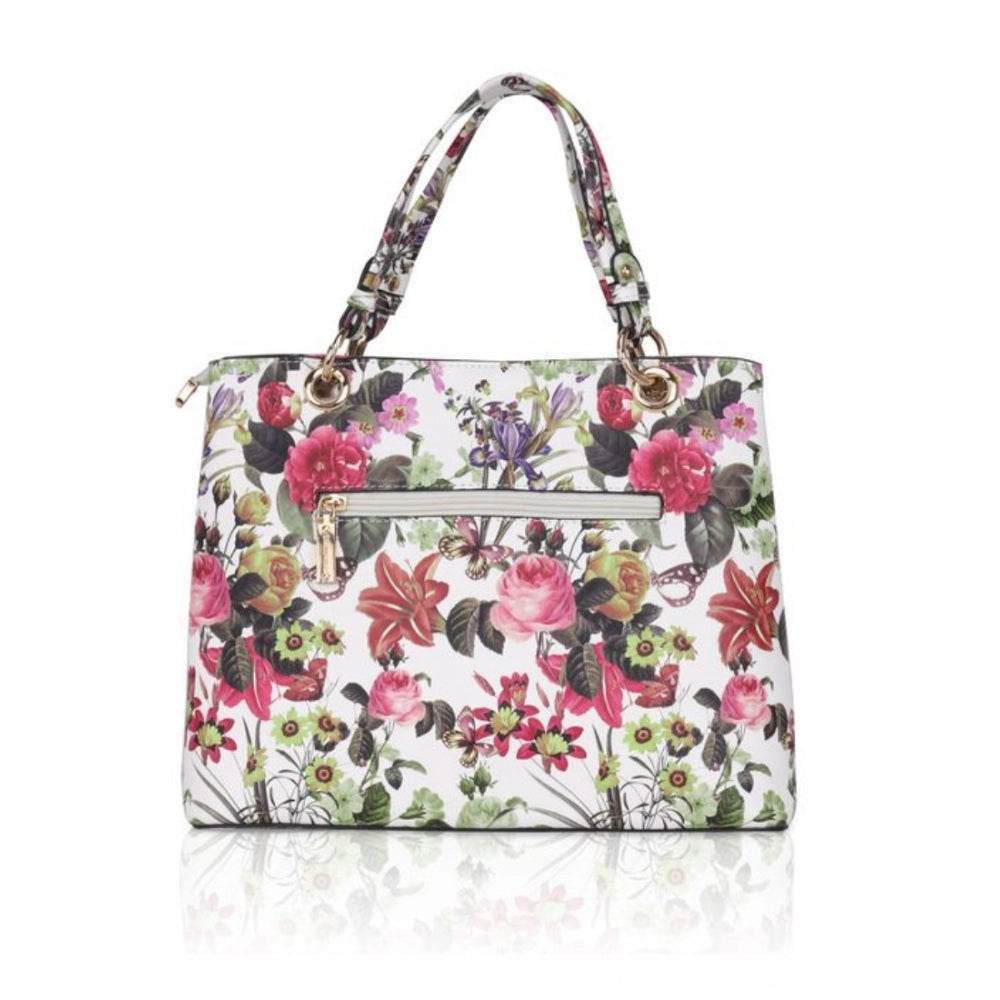 Generic Women's Faux Leather Printed Handheld Bag (White Pink) - MYLUXURY LANE ENTERPRISE