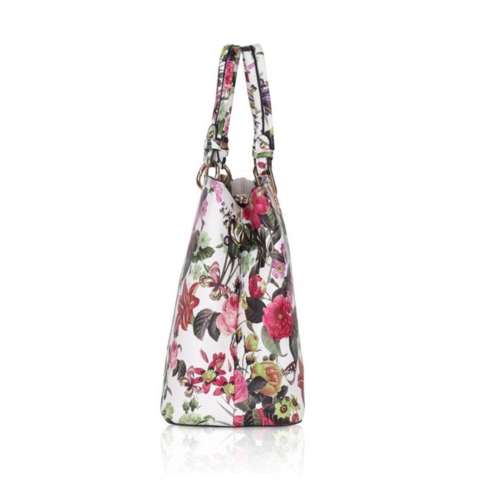 Generic Women's Faux Leather Printed Handheld Bag (White Pink) - MYLUXURY LANE ENTERPRISE