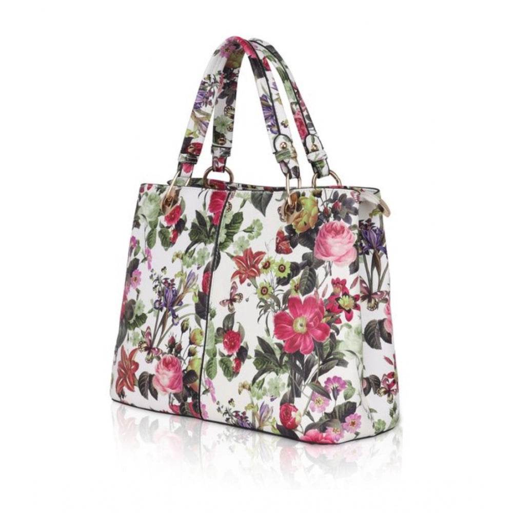 Generic Women's Faux Leather Printed Handheld Bag (White Pink) - MYLUXURY LANE ENTERPRISE